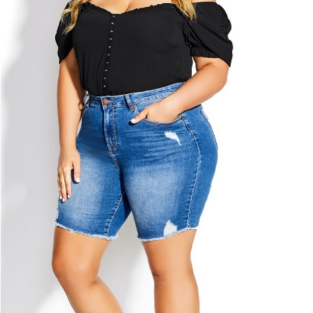 City Chic long line denim shorts Sz 18